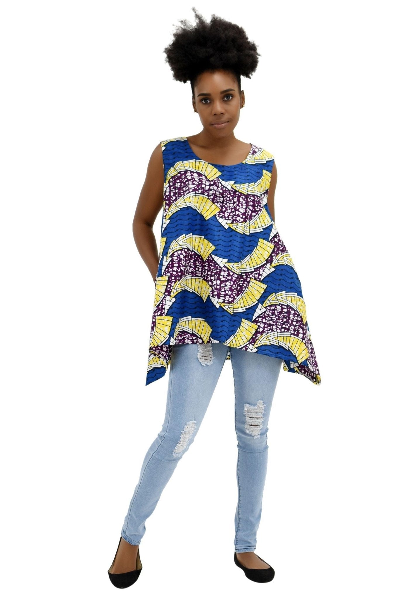 African Print A - Line Sleeveless Blouse 2164 - Advance Apparels Inc