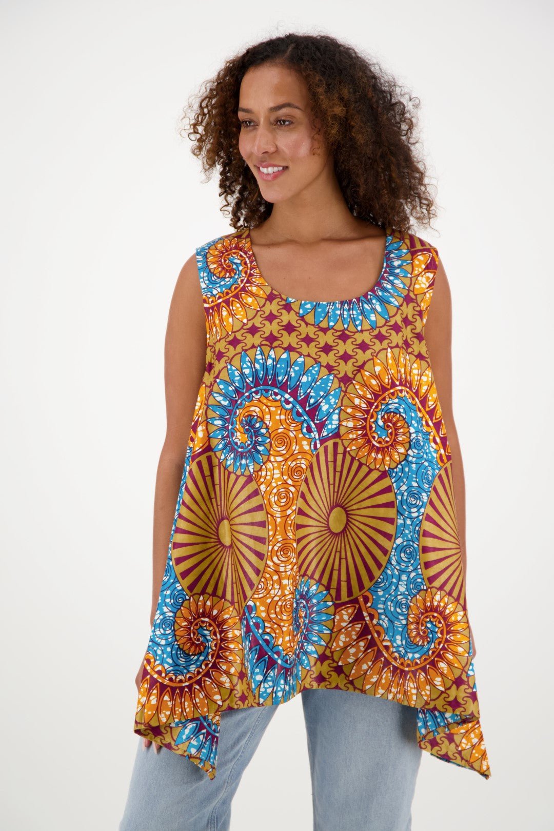 African Print A - Line Sleeveless Blouse 2164 - Advance Apparels Inc