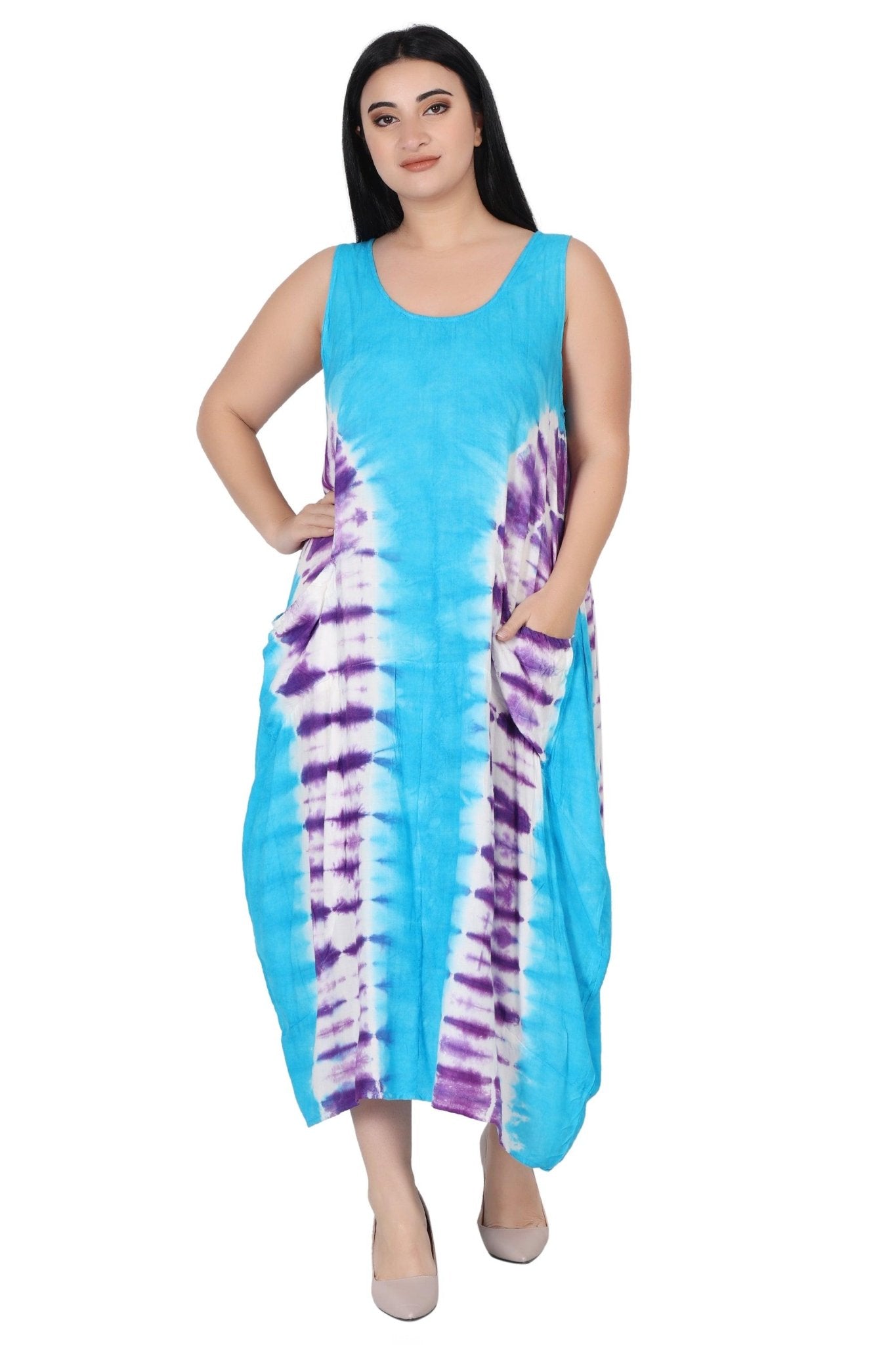 tie dye dress women Hand-Dyed Side Slit Maxi | V-Neck Viscose Stretch Plus Size Tie Dye Ankle Length Tie Dye Dress