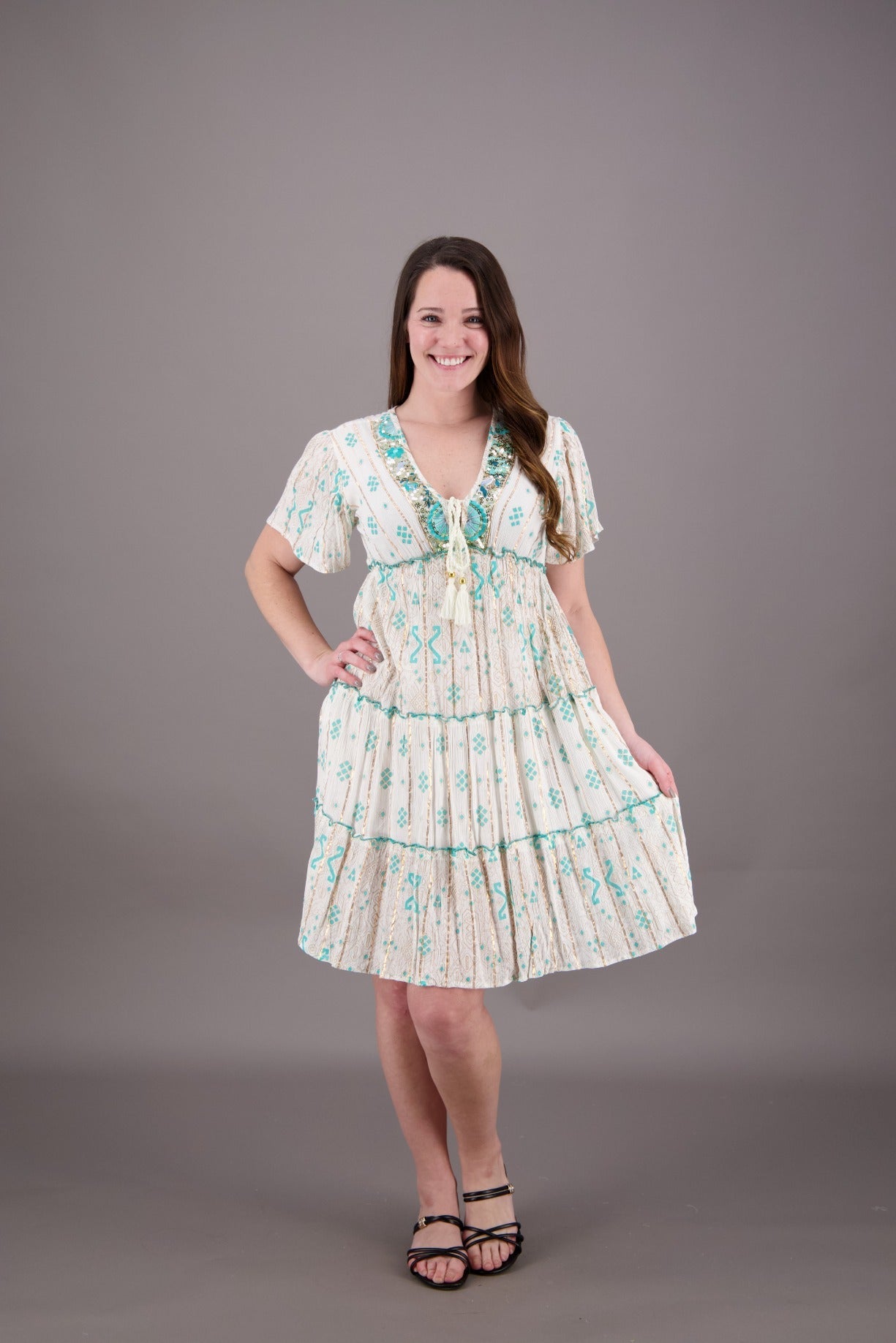 Aria Sequined Middy Dress 23949 - Advance Apparels Inc