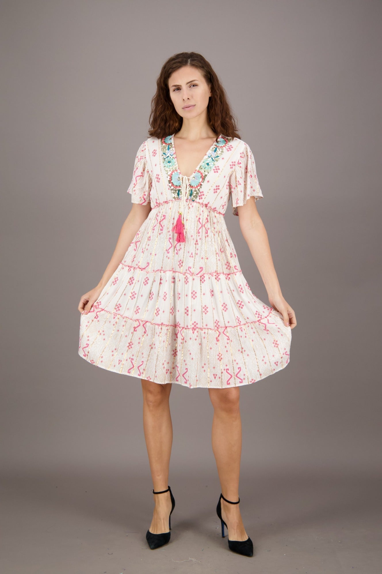 Aria Sequined Middy Dress 23949 - Advance Apparels Inc
