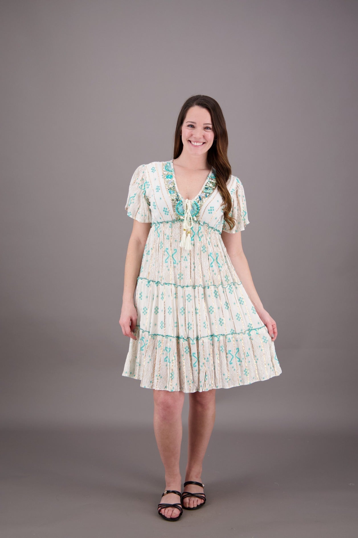 Aria Sequined Middy Dress 23949 - Advance Apparels Inc