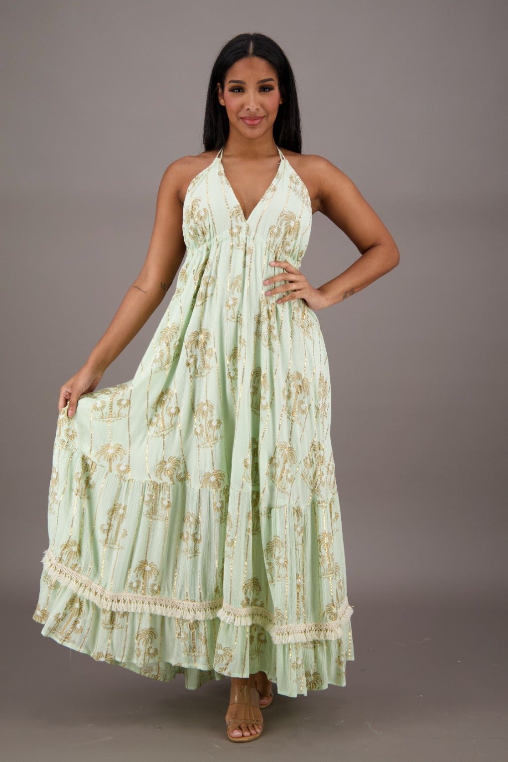 Azure Palm Tree Bohemian Maxi Dress 24910 - Advance Apparels Inc