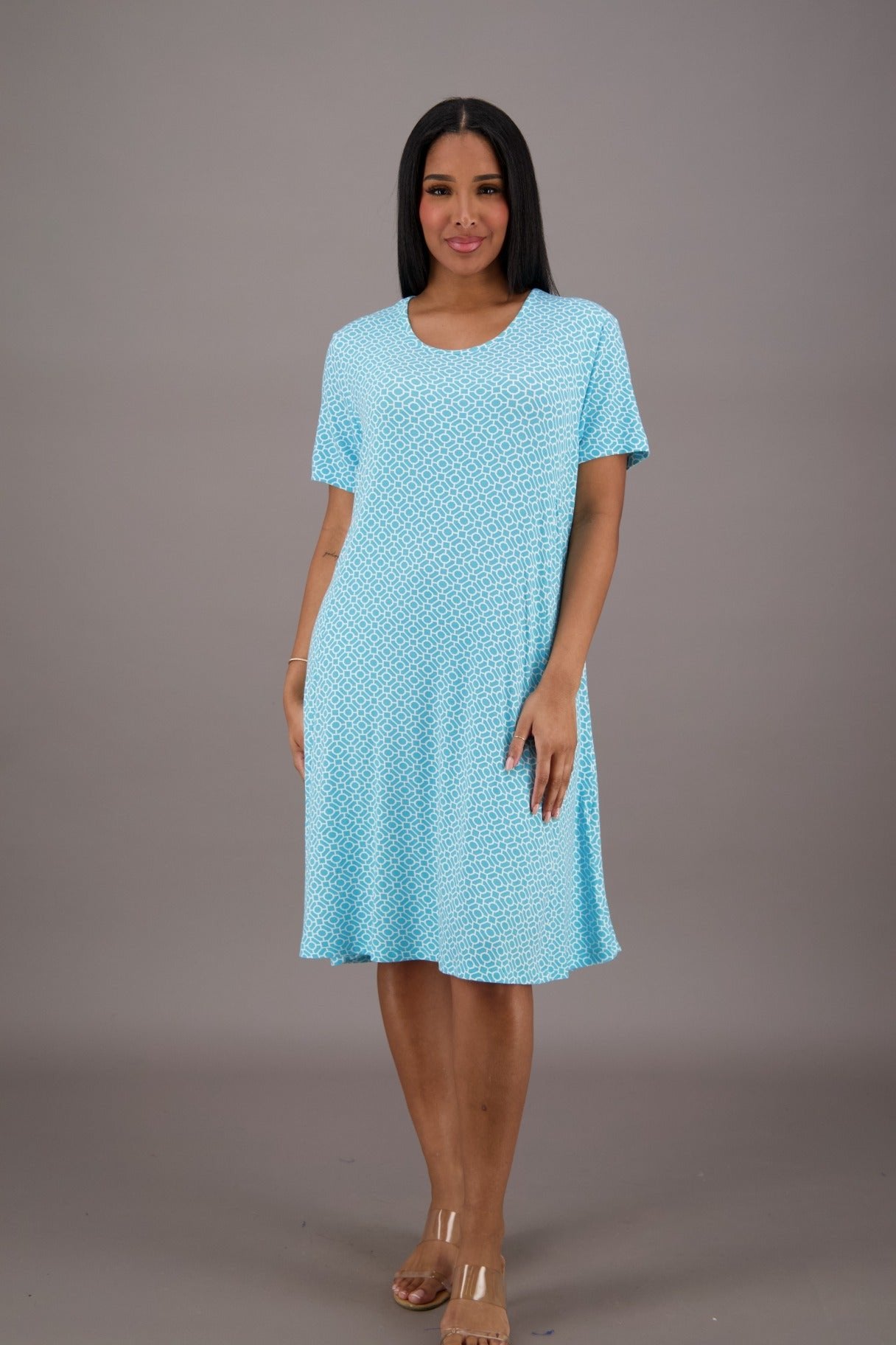 Bamboo Cap Sleeve Printed Dress BAM - 24607 - Advance Apparels Inc