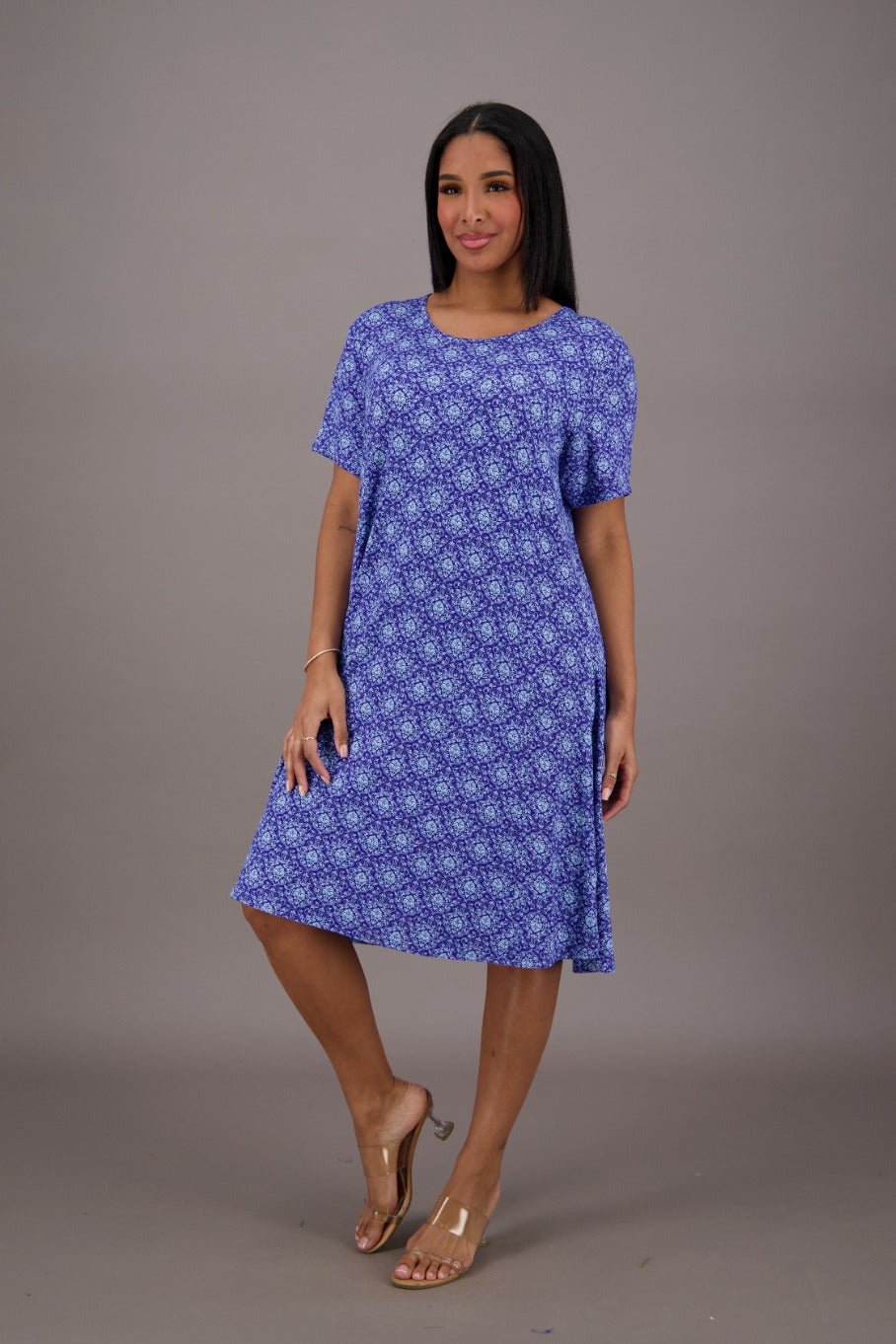 Bamboo Cap Sleeve Printed Dress BAM - 24607 - Advance Apparels Inc
