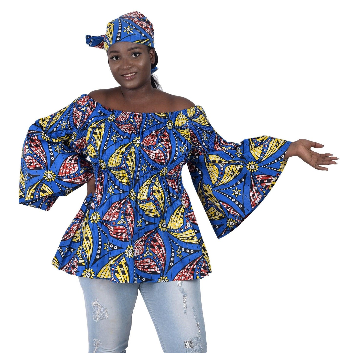 Bell Sleeve African Print Blouse 2291 - Advance Apparels Inc