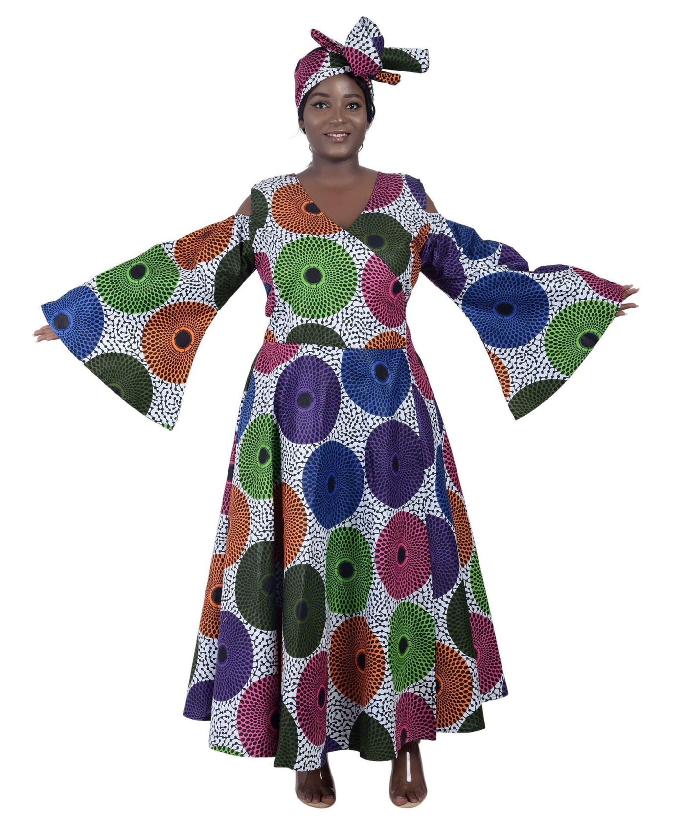 Bell Sleeves African Print Wrap Dress 1918 - Advance Apparels Inc