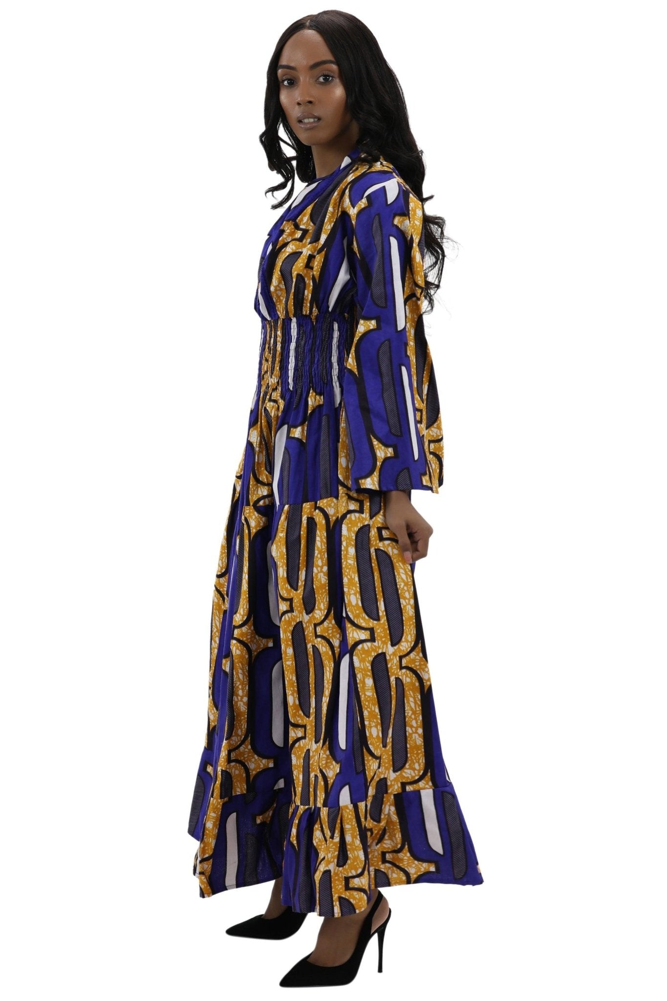 Bell Sleeves Long African Print Maxi Dress 2183 - Advance Apparels Inc
