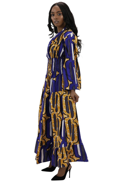 Bell Sleeves Long African Print Maxi Dress 2183 - Advance Apparels Inc