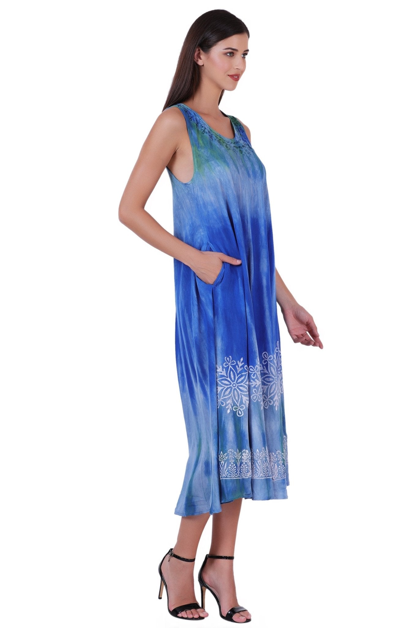Block Print Tie Dye Maxi Dress 482104 C3 / One Size Fits Most Block Print Tie Dye Maxi Dress 482104 C3 / One Size Fits Most
