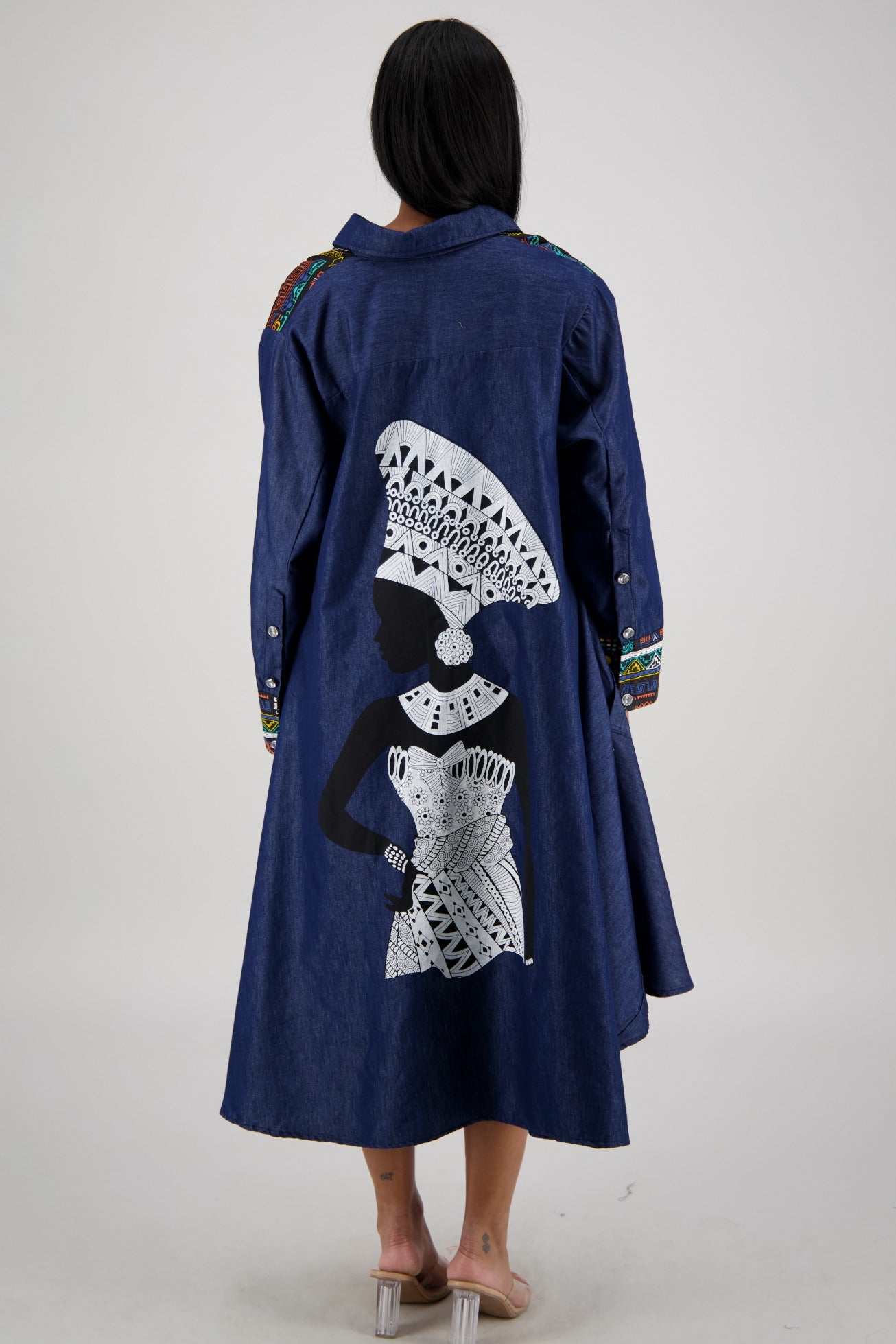 Blue Tribal Accent Denim Dress AD - 25092 - Advance Apparels Inc