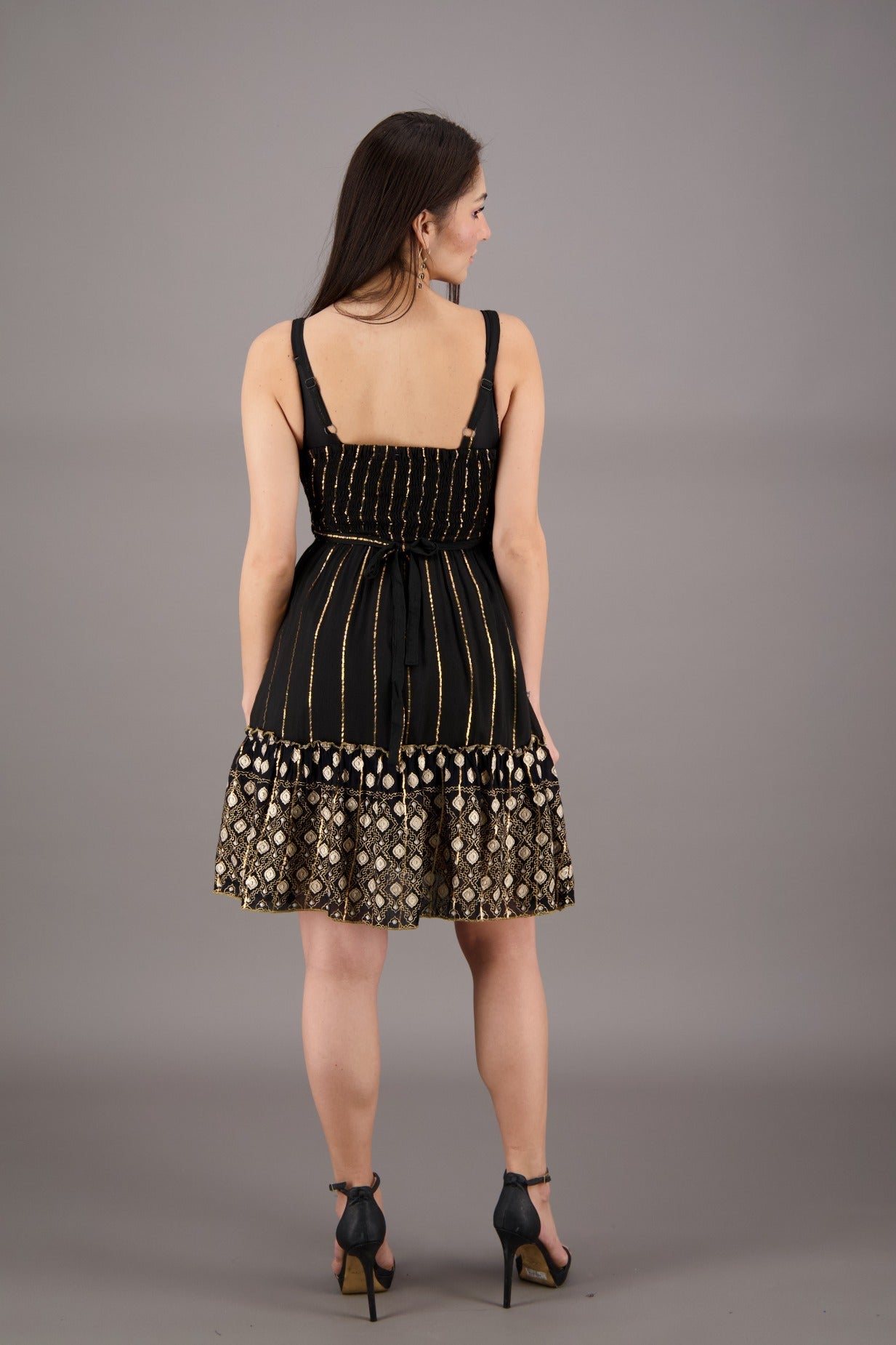 Border Print Middy Lurex Dress 23952 - Advance Apparels Inc