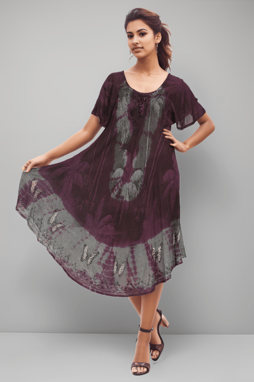 Butterfly Block Print Double Dye Umbrella Dress UDS48 - 2406 - Advance Apparels Inc