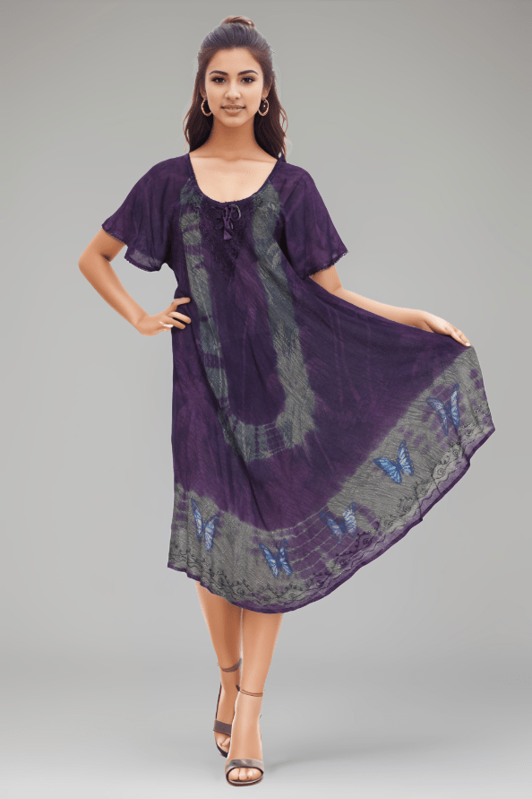 Butterfly Block Print Double Dye Umbrella Dress UDS48 - 2406 - Advance Apparels Inc
