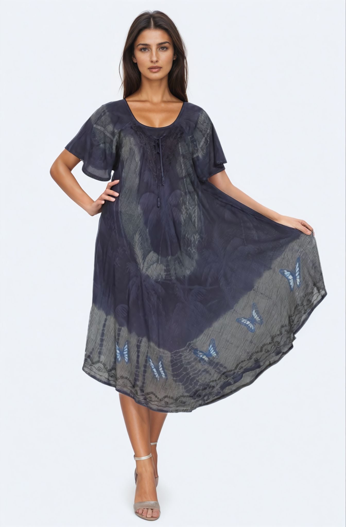 Butterfly Block Print Double Dye Umbrella Dress UDS48 - 2406 - Advance Apparels Inc