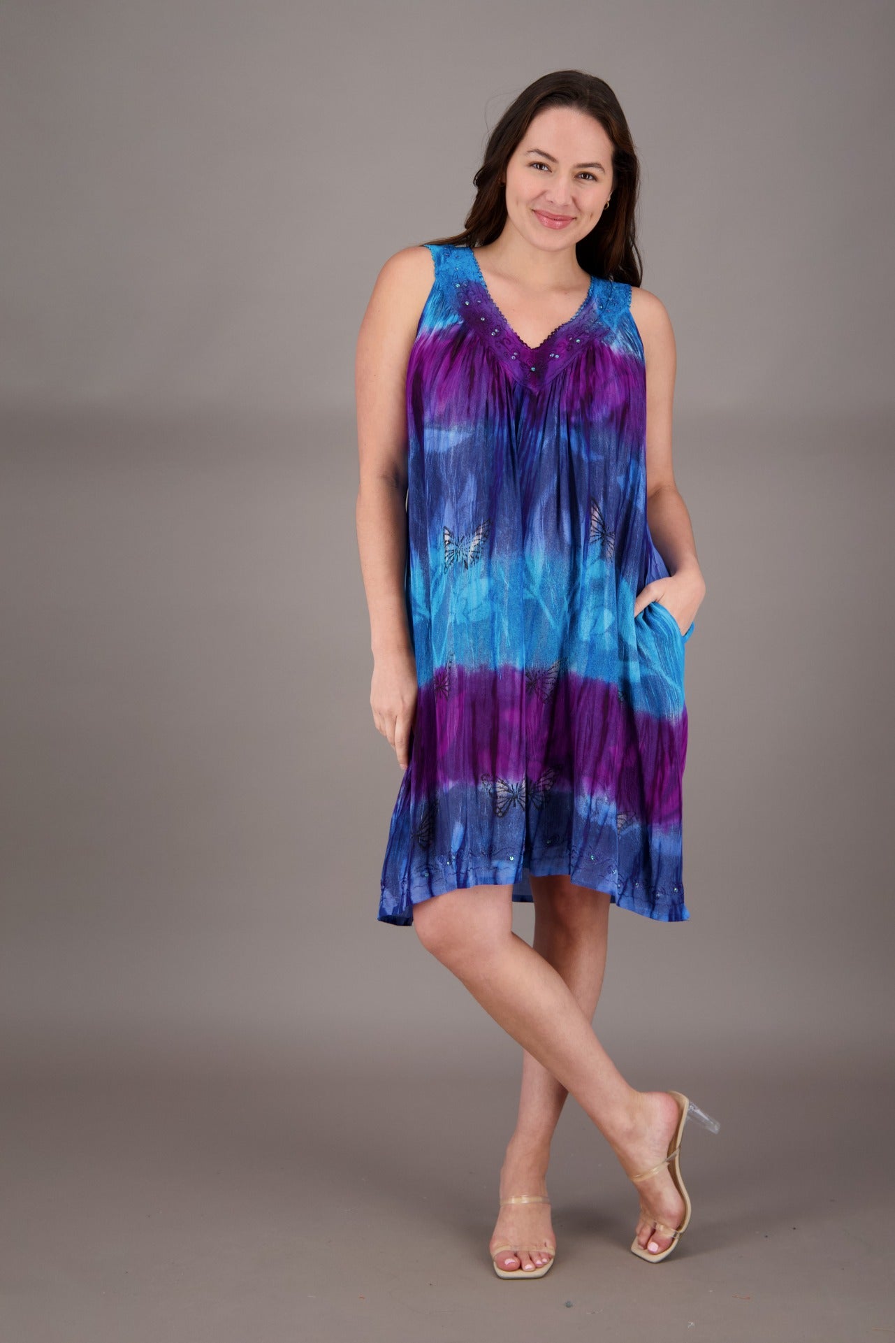Butterfly Tie Dye V-Neck Tie Dye Dress Butterfly Tie Dye V-Neck Tie Dye Dress