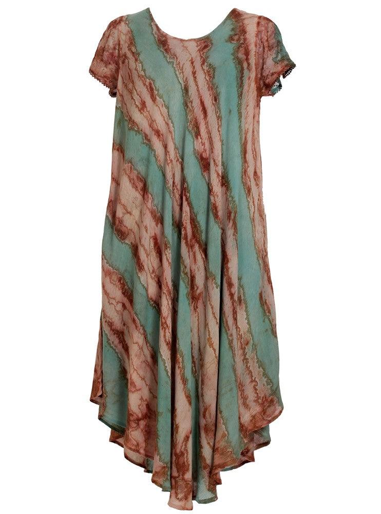 Cap Sleeve Tie Dye Umbrella Dress Block Print 17809 - Advance Apparels Inc