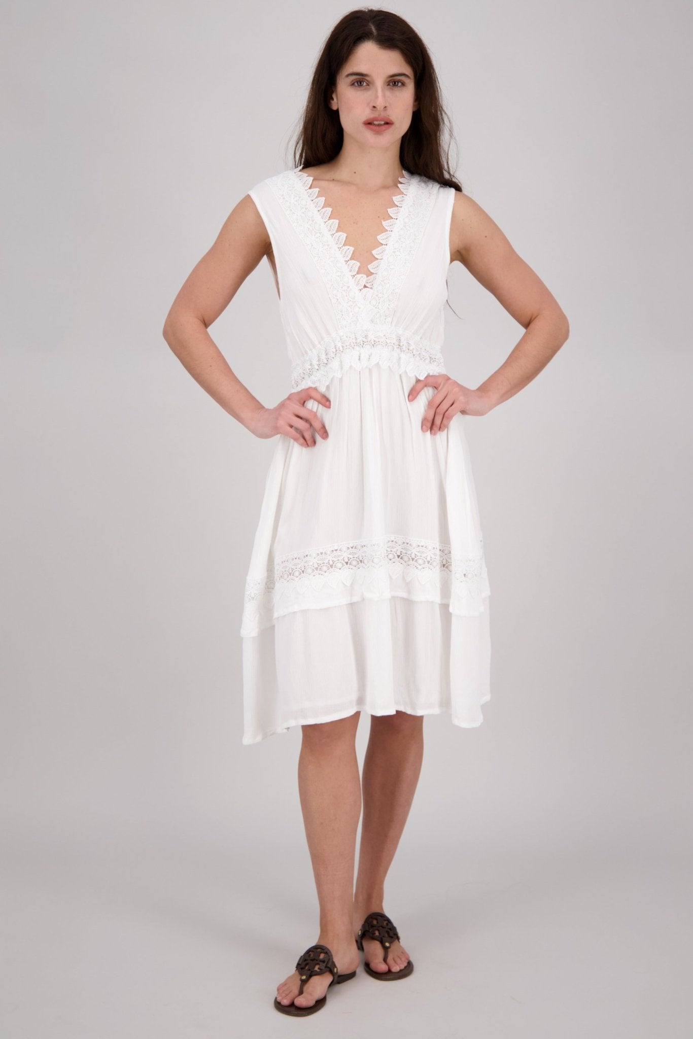 White Summer Dress with Lace 100% Cotton Resortwear White / S/M White Summer Dress with Lace 100% Cotton Resortwear White / S/M