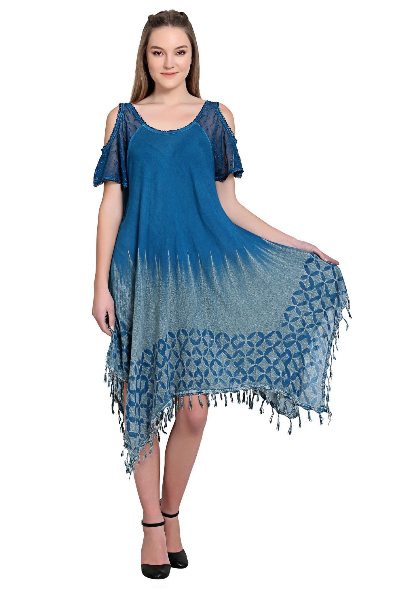 Cold Shoulder Fairytale Bottom Tie-Dye Dress 19288 Purple / One Size Fits Most Cold Shoulder Fairytale Bottom Tie-Dye Dress 19288 Purple / One Size Fits Most