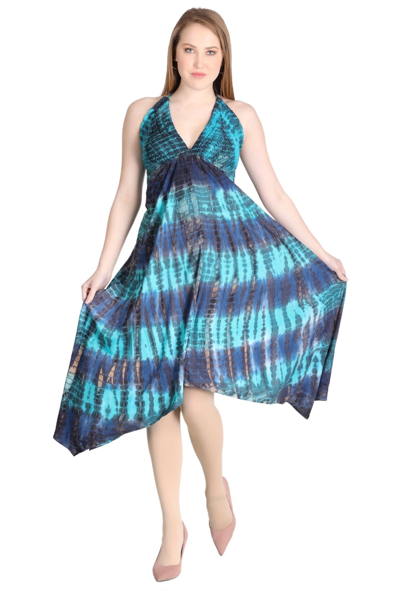 Crochet Tie Dye Dress CD-21565 Turquoise / One Size Fits Most