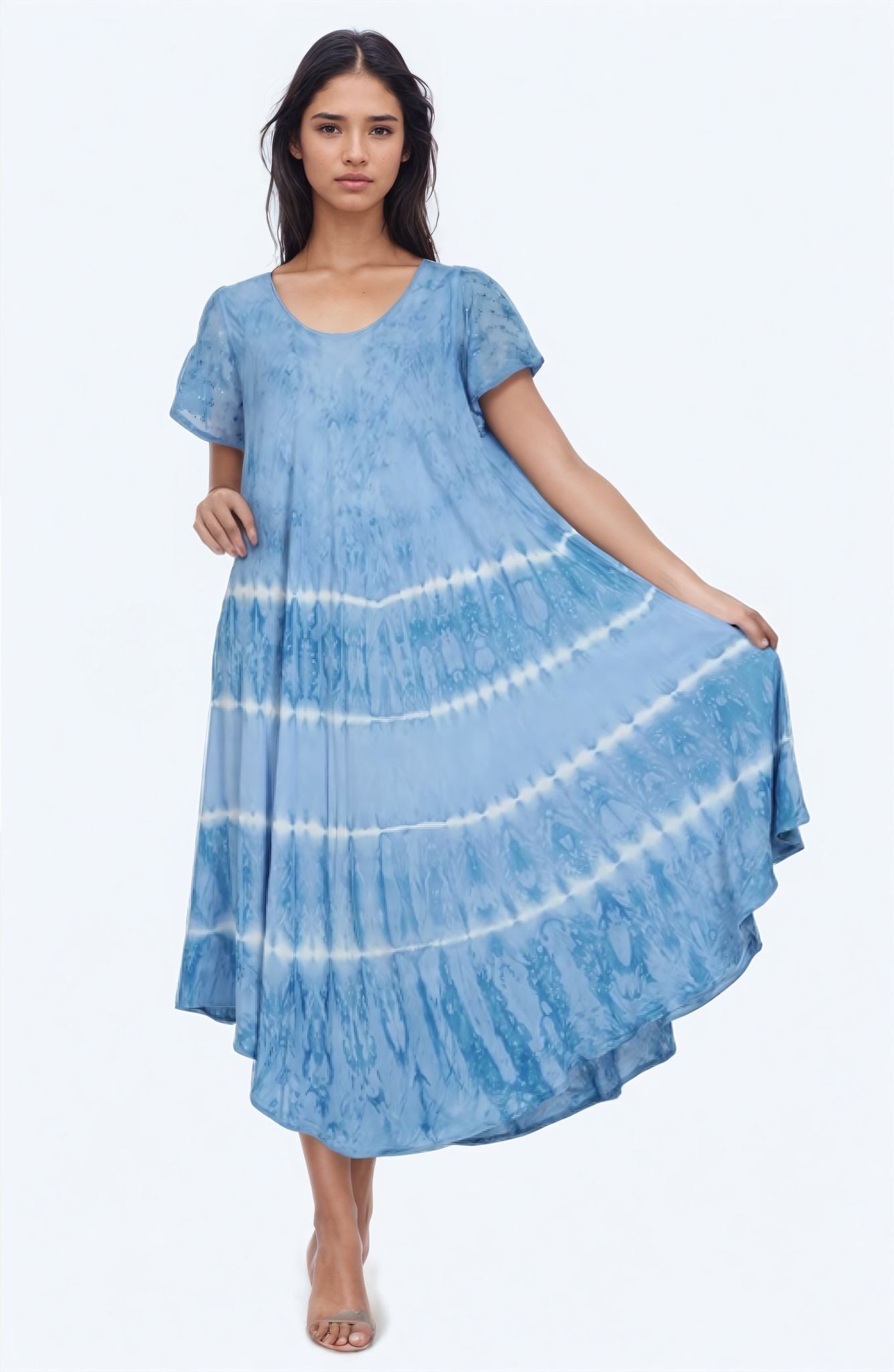Dual Tone Tie Dye Trapeze Dress UDS52-2436 Sky Blue / One Size Fits Most Dual Tone Tie Dye Trapeze Dress UDS52-2436 Sky Blue / One Size Fits Most