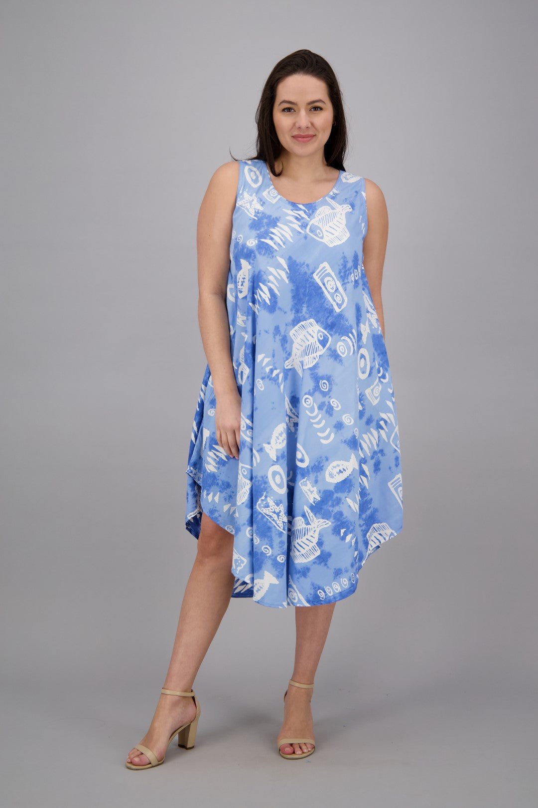 Fish Print Beach Dress – Colorful Rayon Summer Dress – Advance Apparels Inc