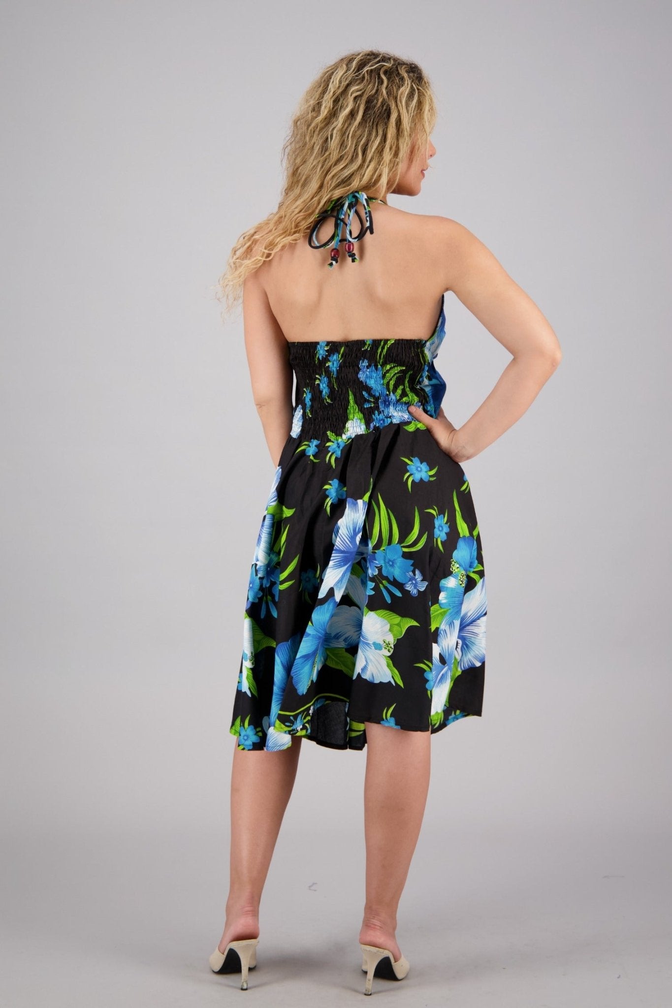 Floral Print Halter Top Scarf Dress 1973 - BLK - Advance Apparels Inc