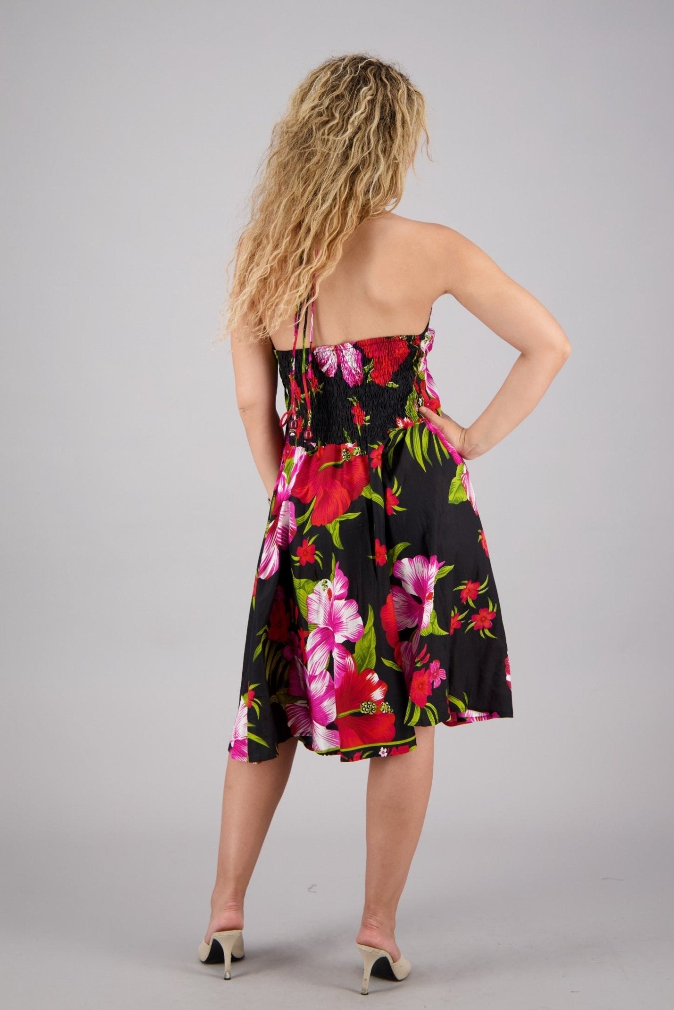 Floral Print Halter Top Scarf Dress 1973 - BLK - Advance Apparels Inc