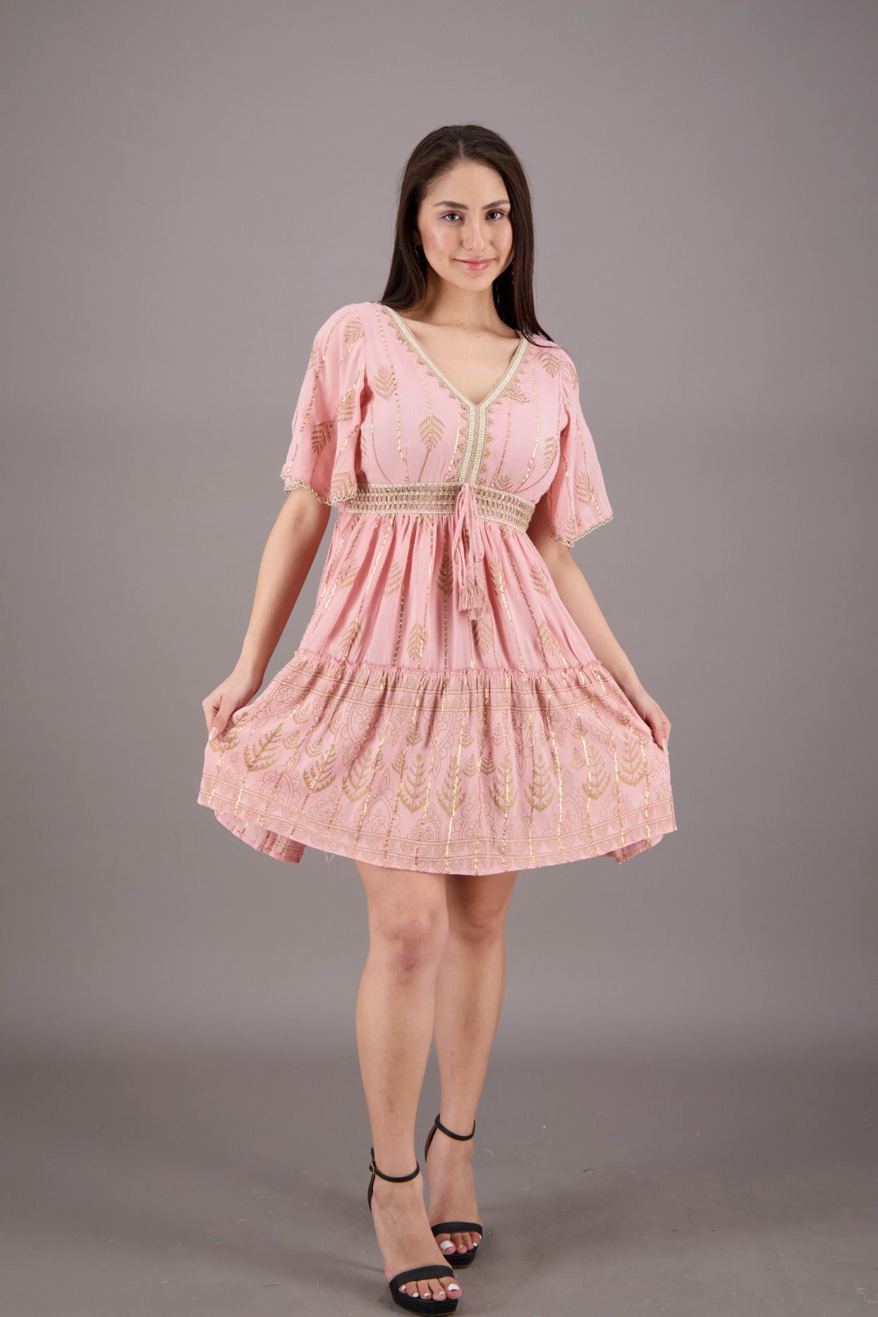 Flutter Sleeve V-Neck Pastel Dress - Boho Bridesmaid & Summer Style C1 / L/XL Flutter Sleeve V-Neck Pastel Dress - Boho Bridesmaid & Summer Style C1 / L/XL