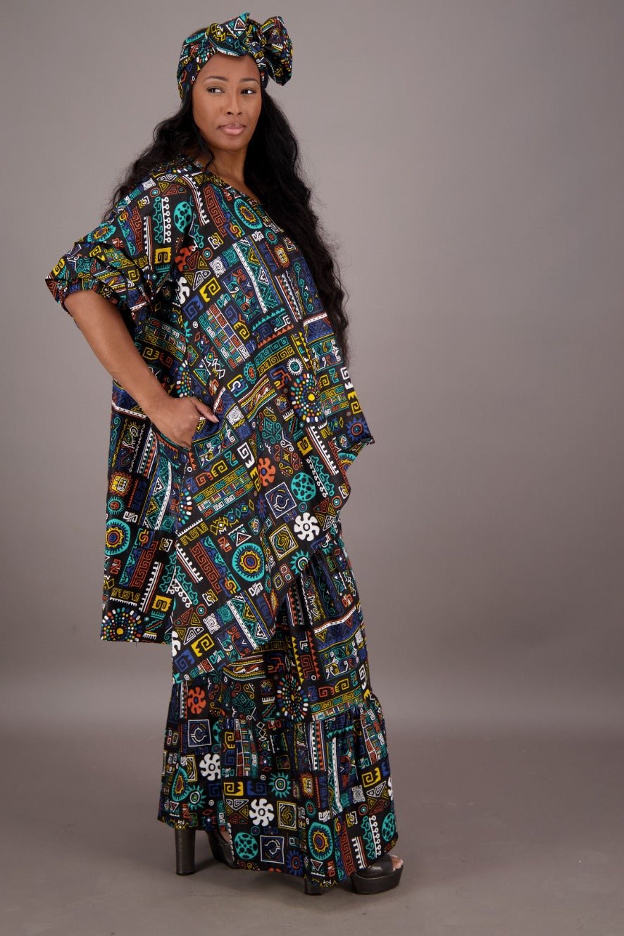 Geoemtric Print 2 Piece Pants Set APS - 25082 - 264 - Advance Apparels Inc