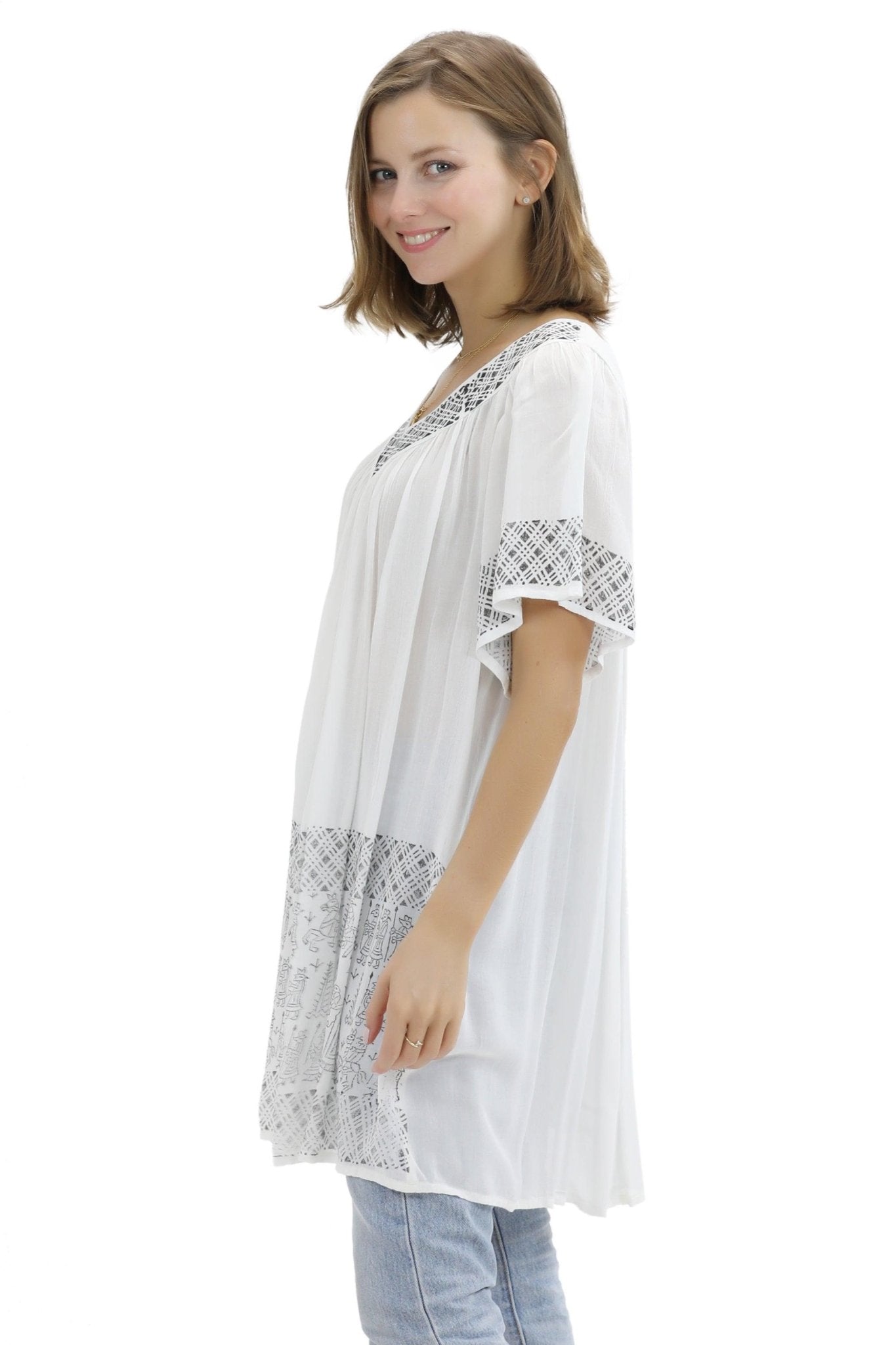 Geometric Border Print Blouse 94 - Advance Apparels Inc