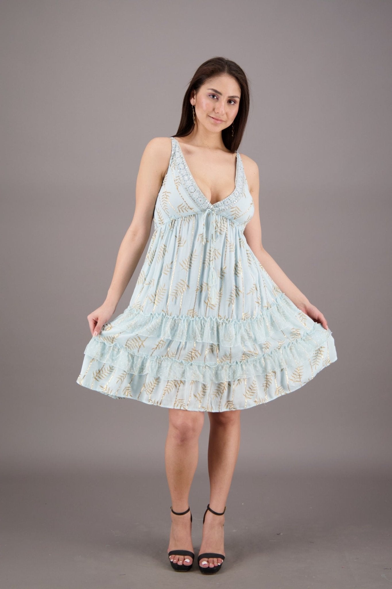 Golden Leafy Pastel Middy Dress 24927 - Advance Apparels Inc