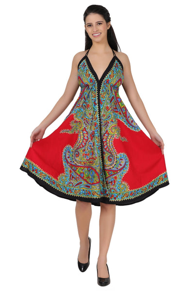 Halter Top Elastic Back Mid-Length Batik Dress PD-9706 - Advance Apparels Inc