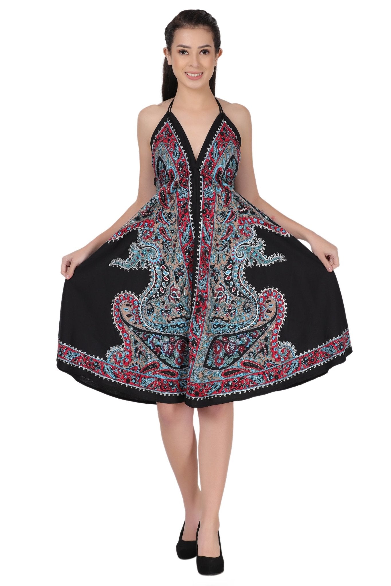 Halter Top Elastic Back Mid - Length Batik Dress PD - 9706 - Advance Apparels Inc