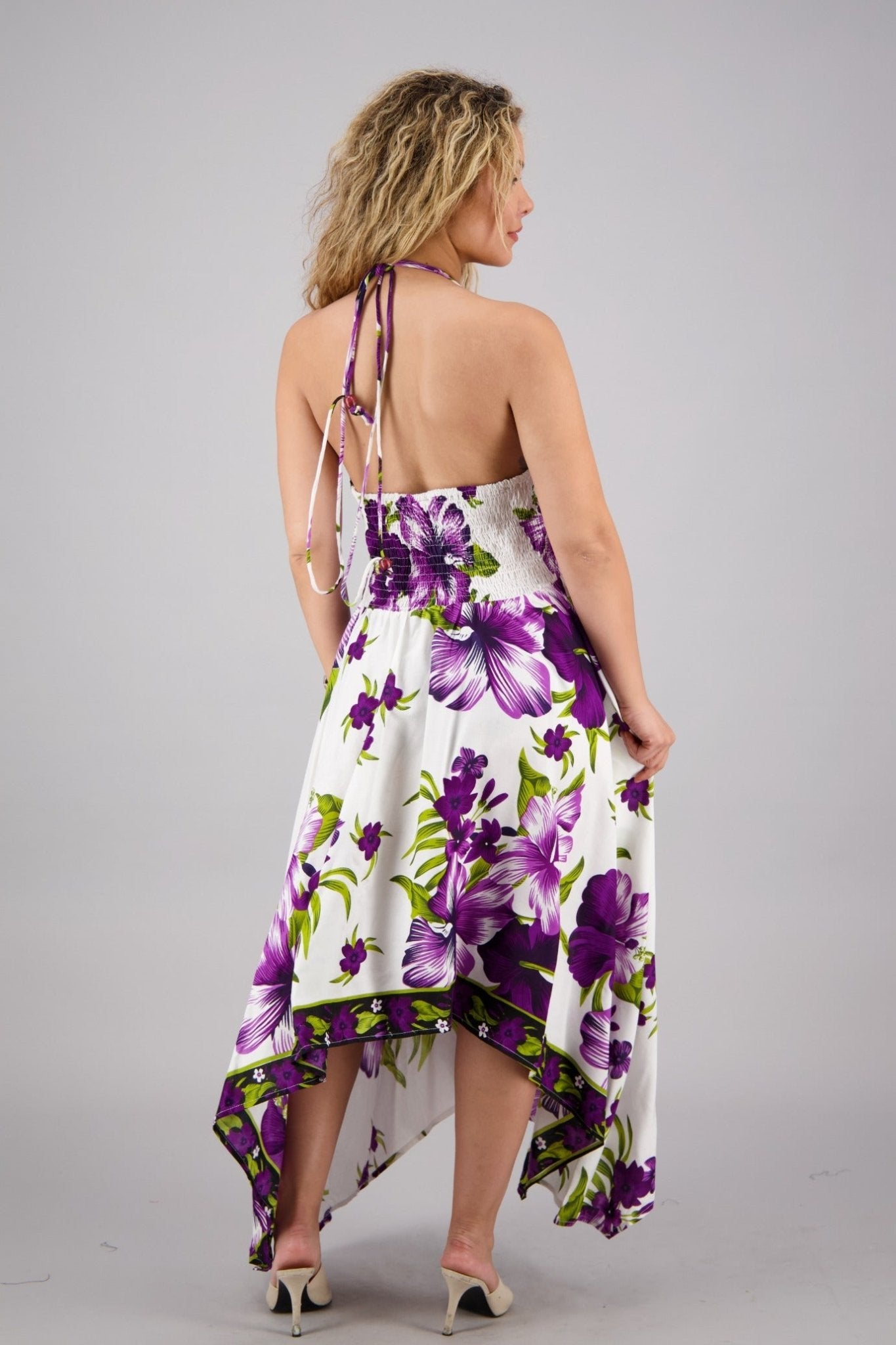 Halter Top Floral Print Scarf Dress 1972 - WHT - Advance Apparels Inc