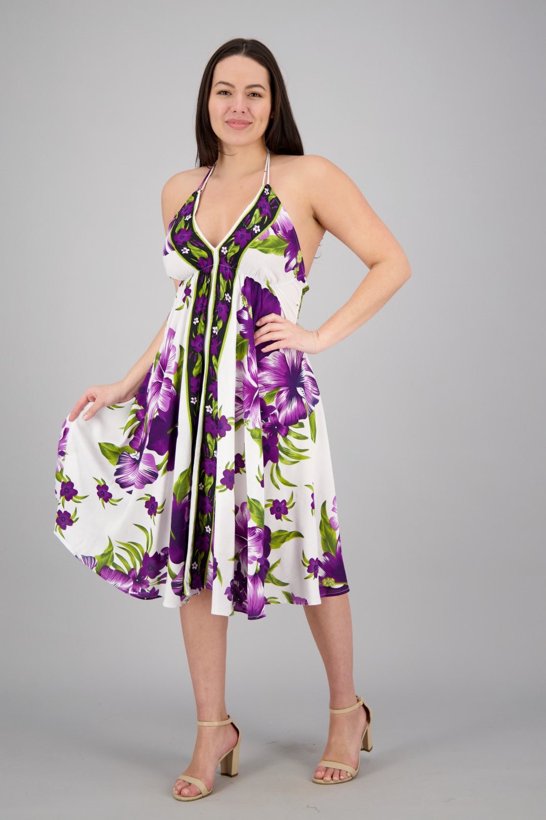 Floral Print Mid-Length Beach Dress - White | One Size Blue / One Size Fits Most Floral Print Mid-Length Beach Dress - White | One Size Blue / One Size Fits Most