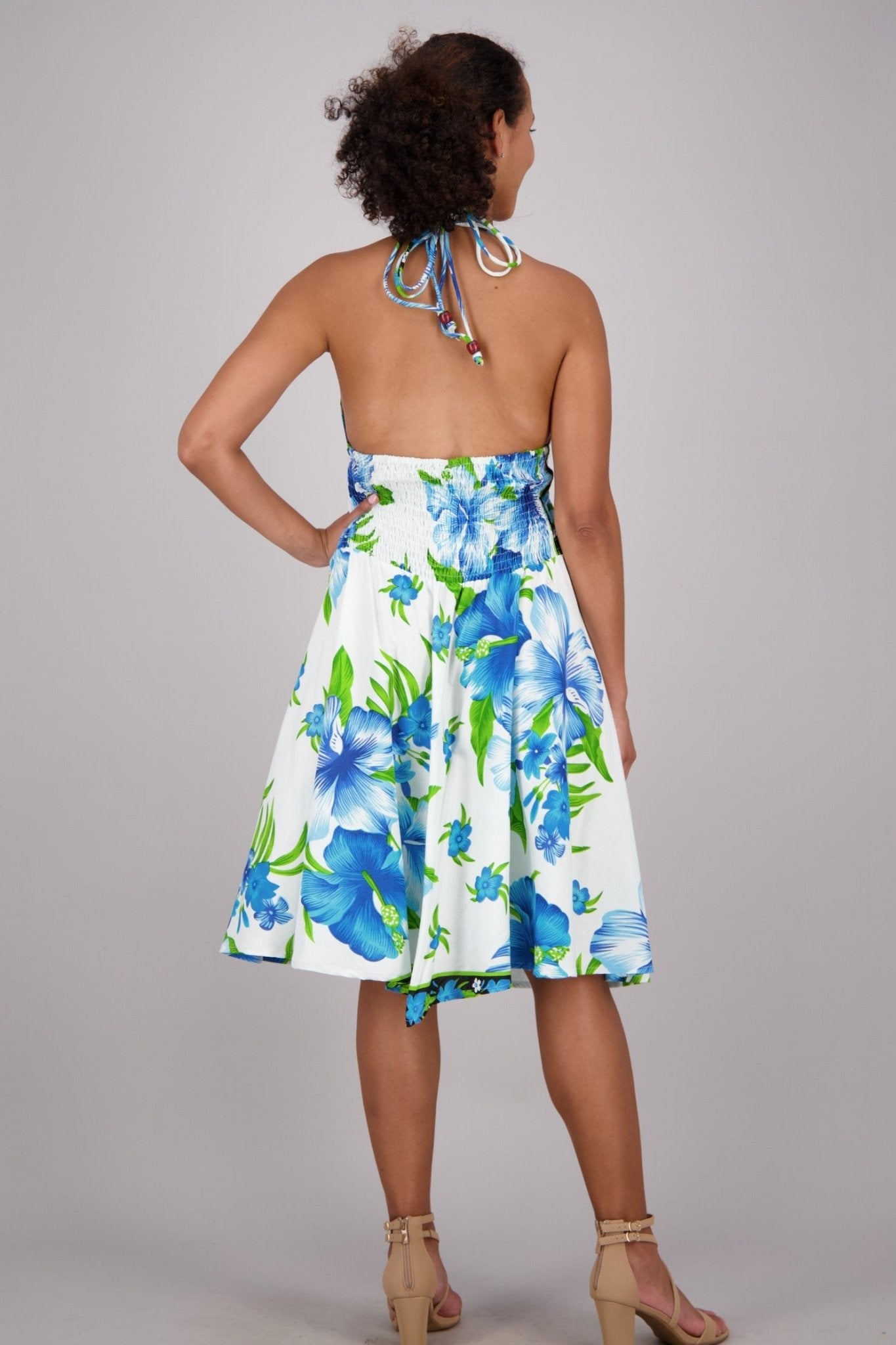 Halter Top Floral Print Scarf Dress 1973 - WHT - Advance Apparels Inc