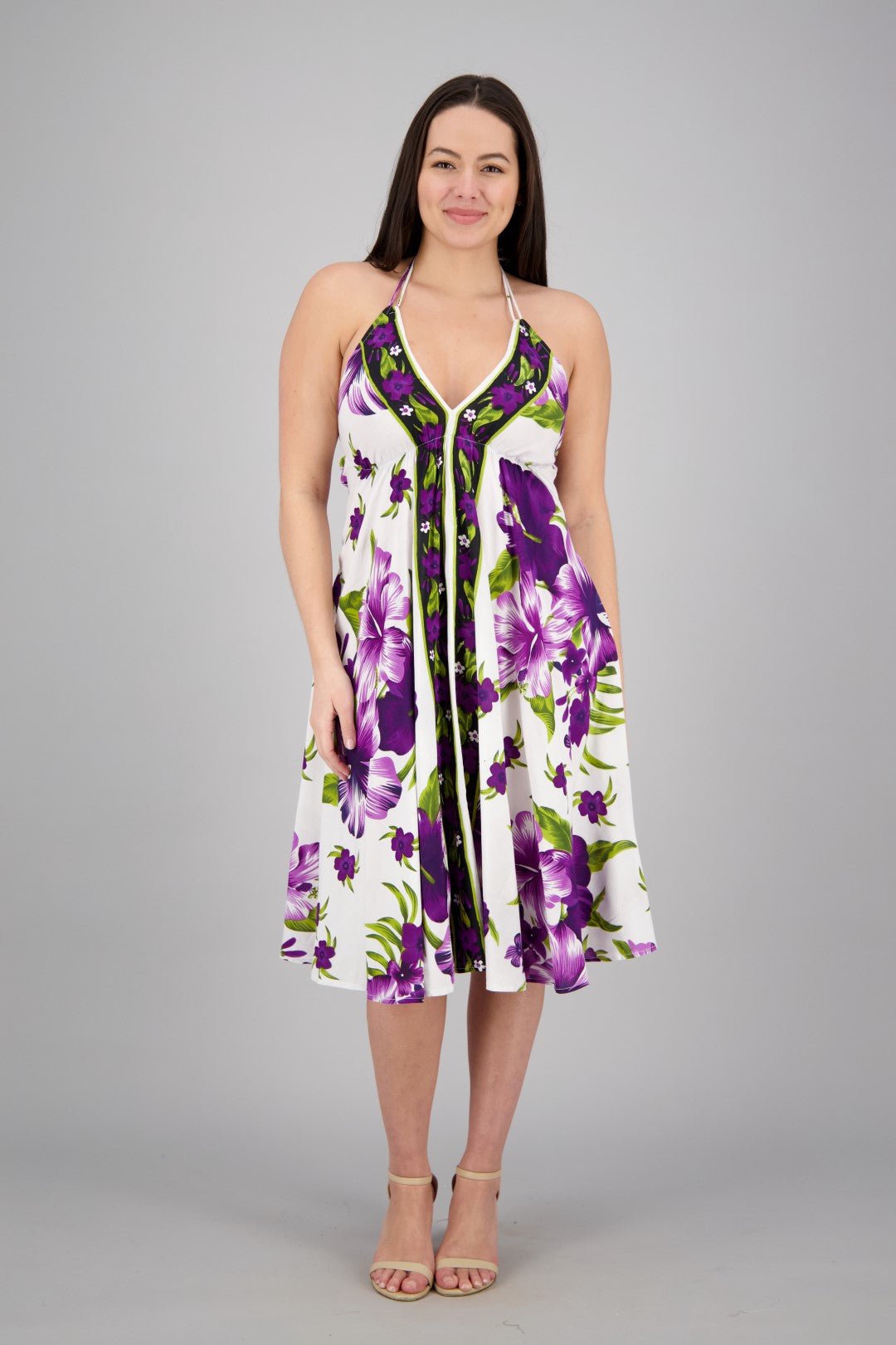Halter Top Floral Print Scarf Dress 1973 - WHT - Advance Apparels Inc