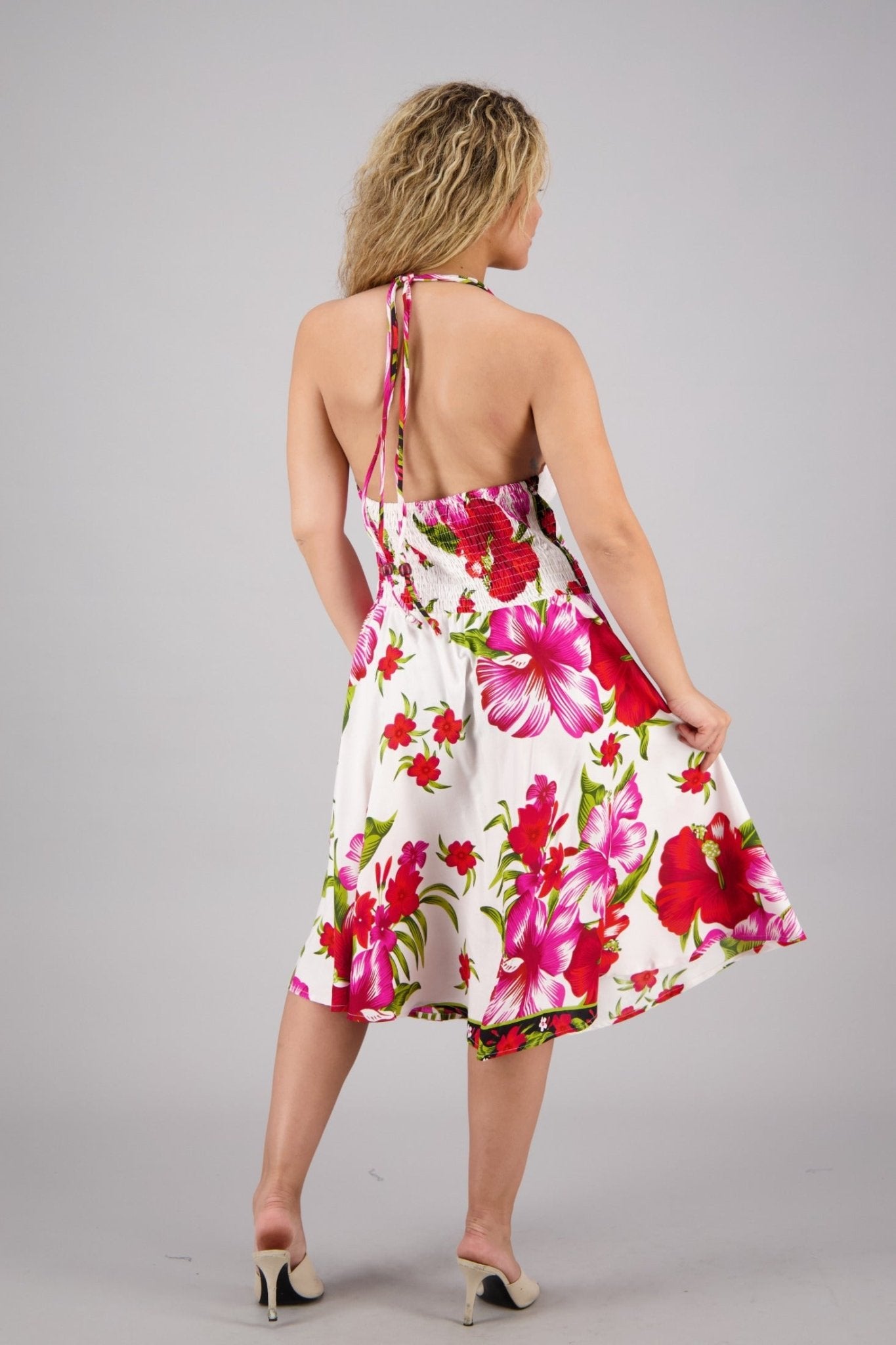 Halter Top Floral Print Scarf Dress 1973 - WHT - Advance Apparels Inc