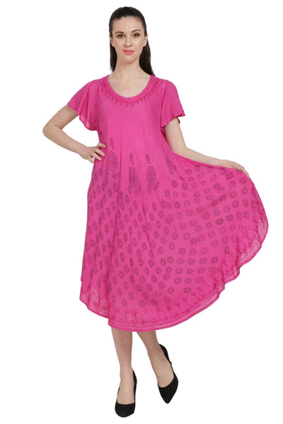 Hand Block Print Umbrella Dress w/ Sleeves UDS48-2408 - Advance Apparels Inc
