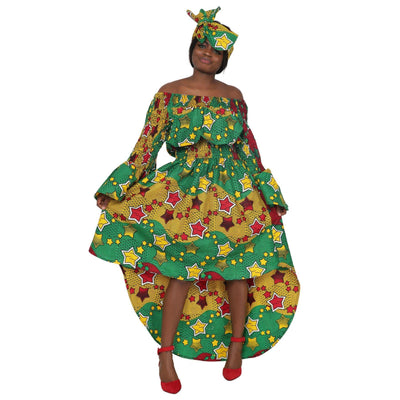 Hi-Lo African Print Off Shoulder Dress One Size Fits Most AD2282-98 - Advance Apparels Inc