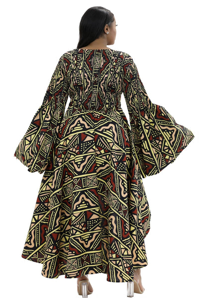 Hi-Lo Bell Sleeves African Print Dress 2215 - Advance Apparels Inc