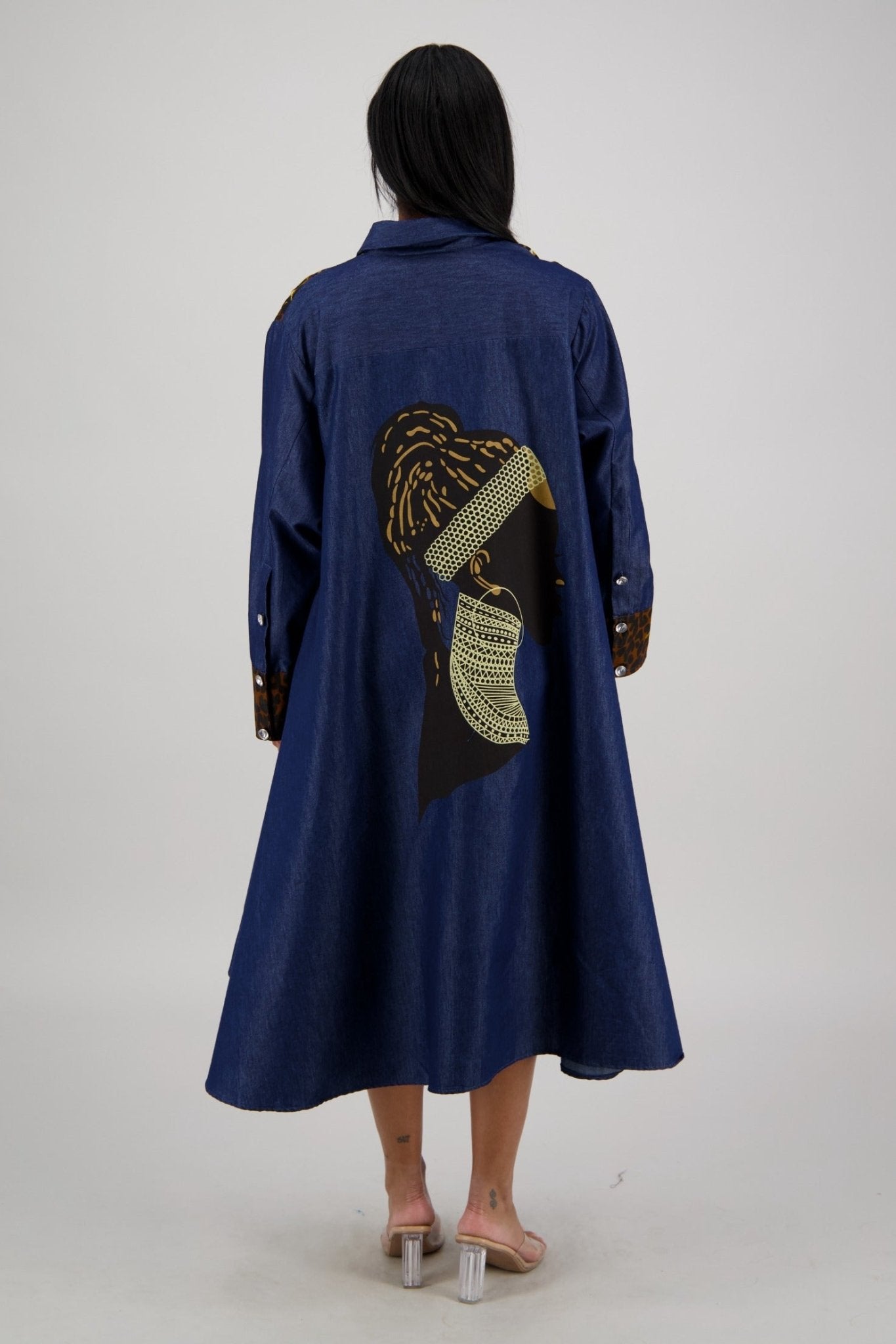 Modern Leopard-Accent Denim Dress African Print Skirts & African Clothing Modern Leopard-Accent Denim Dress African Print Skirts & African Clothing