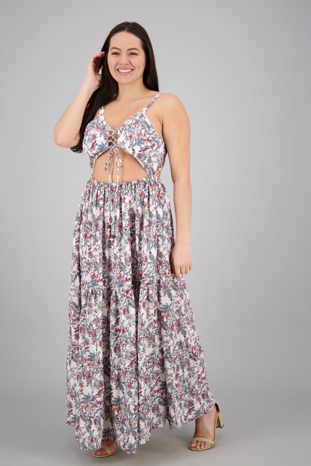 Hollowed Silk Maxi Dress AB29013 - Advance Apparels Inc