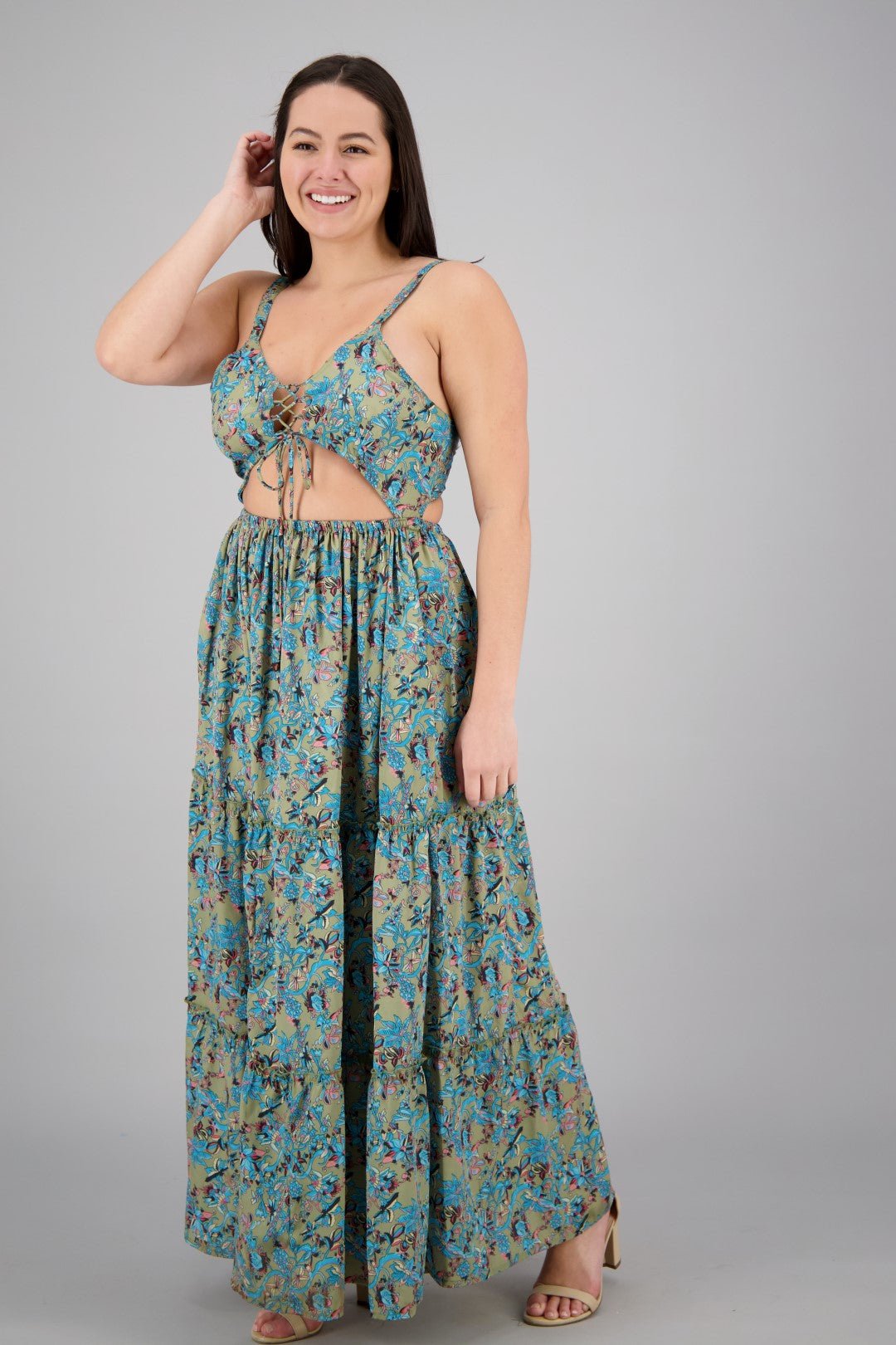 Hollowed Silk Maxi Dress AB29013 - Advance Apparels Inc