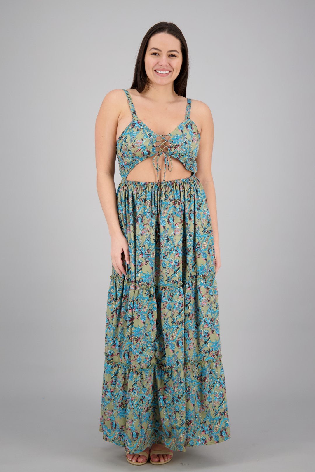 Hollowed Silk Maxi Dress AB29013 - Advance Apparels Inc