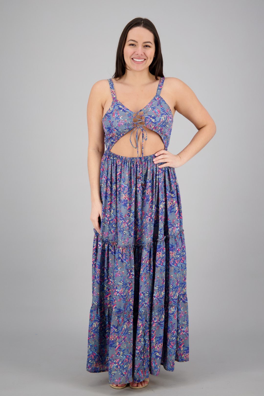 Hollowed Silk Maxi Dress AB29013 - Advance Apparels Inc