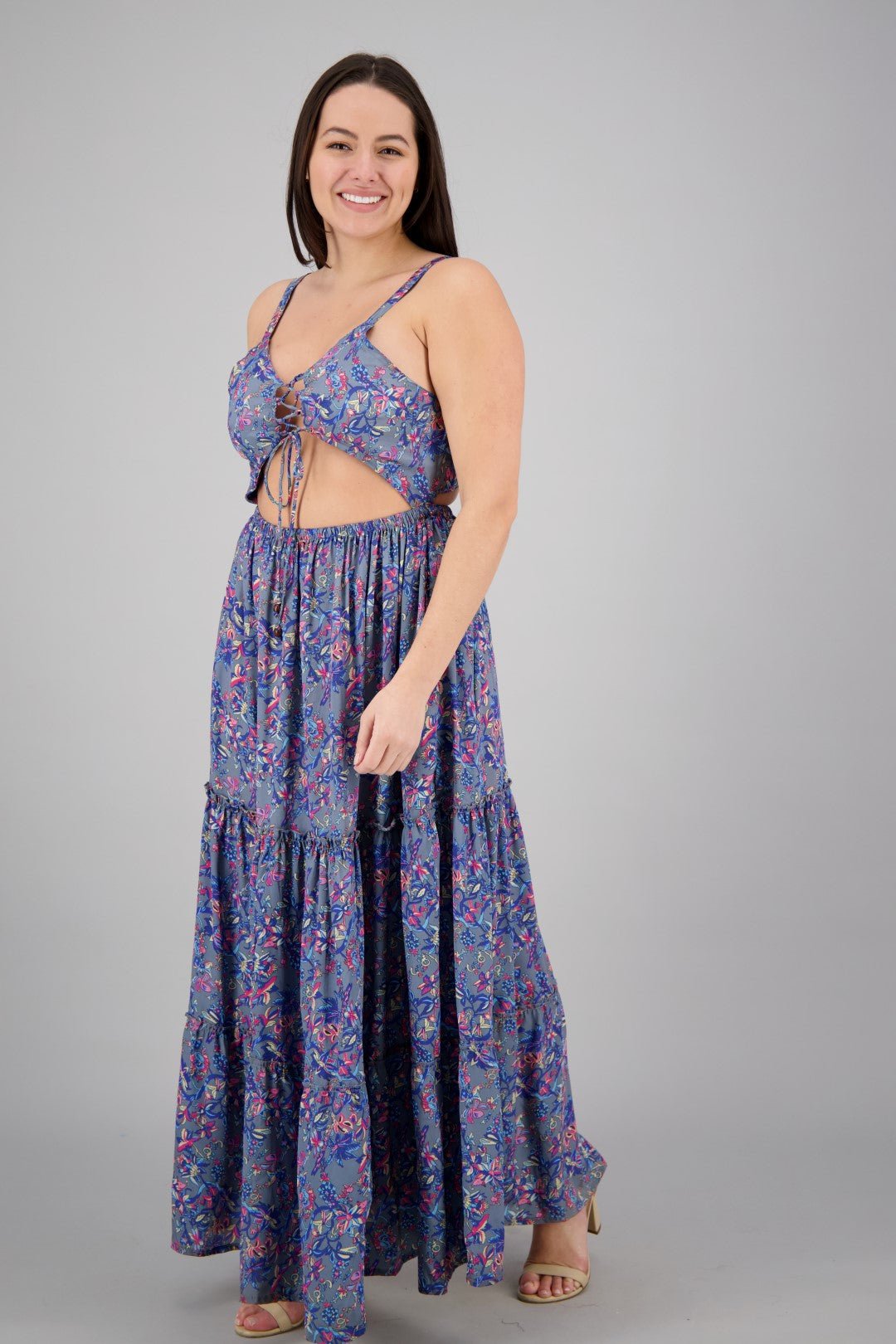 Hollowed Silk Maxi Dress AB29013 - Advance Apparels Inc
