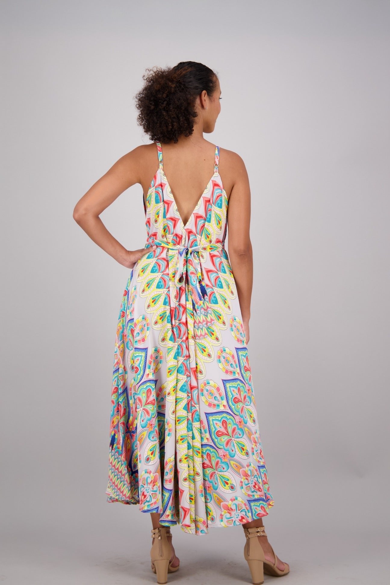 Kaleidoscope Print Silk Maxi Dress AB16071 - Advance Apparels Inc