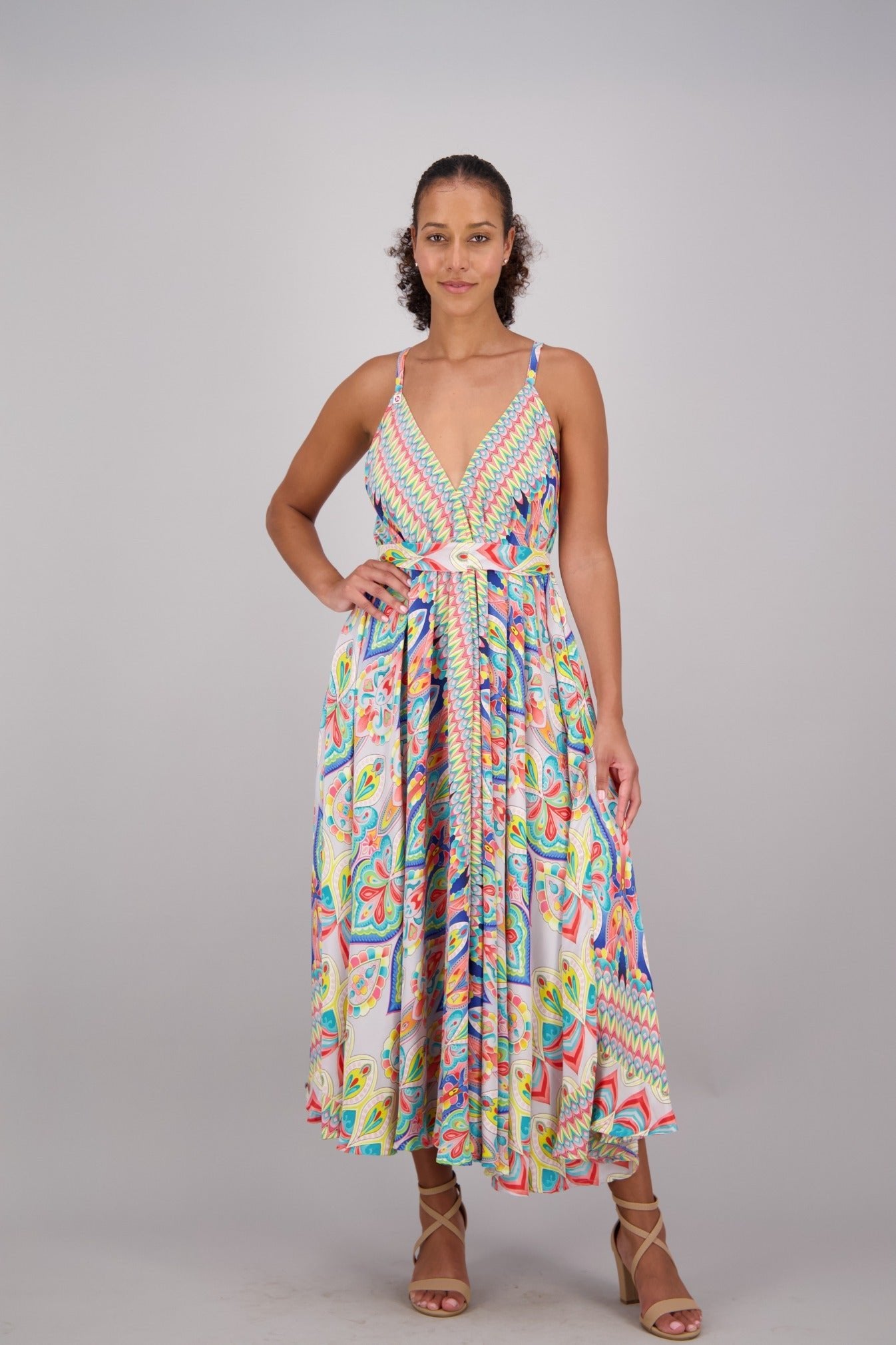Kaleidoscope Print Silk Maxi Dress AB16071 - Advance Apparels Inc